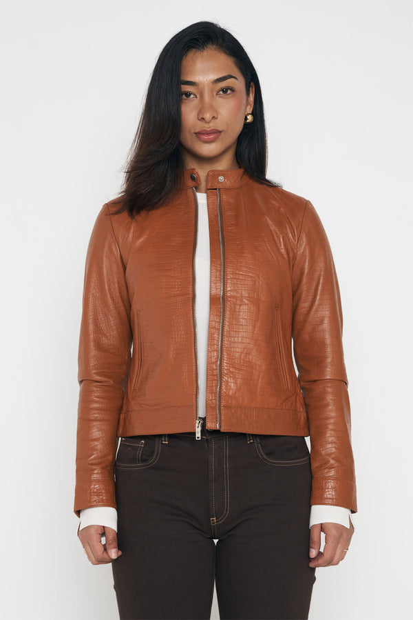 Crocodile Style Classic Jacket - Caramel