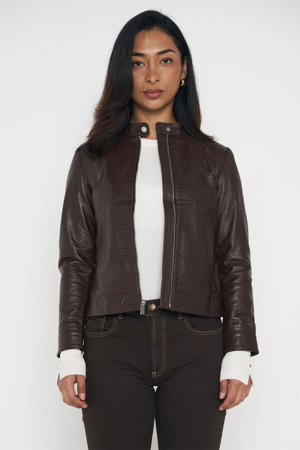 Crocodile Style Classic Jacket - Dark Brown