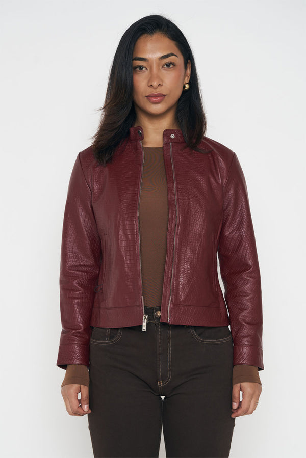 Crocodile Style Classic Jacket - Burgundy