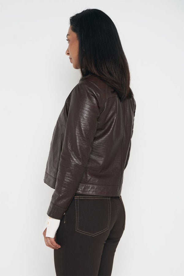 Crocodile Style Classic Jacket - Dark Brown