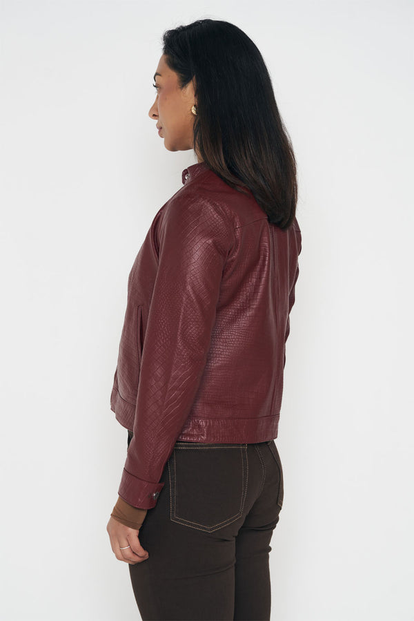 Crocodile Style Classic Jacket - Burgundy